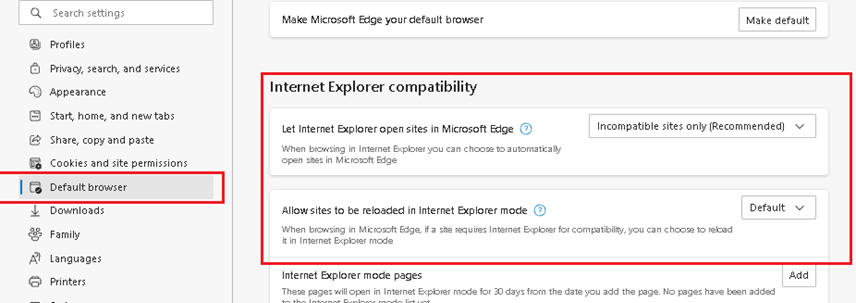 IE settings for failing bypass CED
