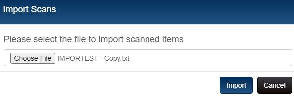 PI Import scans modal