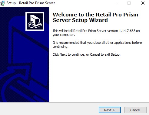 prism server install welcome screen