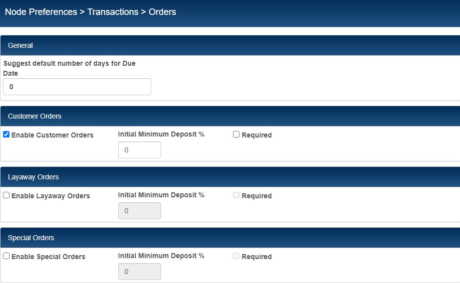 node preferences transactions orders